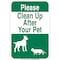 Brady Clean Up After Your Pet, 12" W x 18" H, Rectangle, Aluminum, 115219 115219 - alternate 1